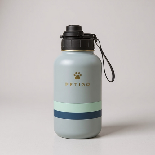 PetiGo 3 in 1 Travel Pet Bottle With Food Bowls - Stainless Steel, BPA Free, Insulated, Vacuum Sealed Lid